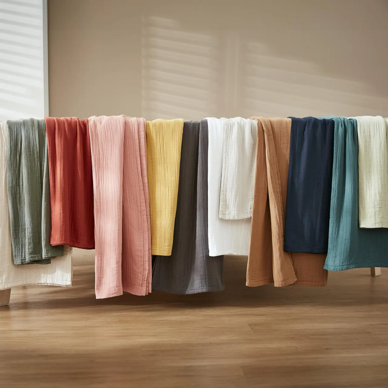 EMINZA Nappe rectangulaire gaze de coton (150 x 350 cm) Gaïa Camel Best