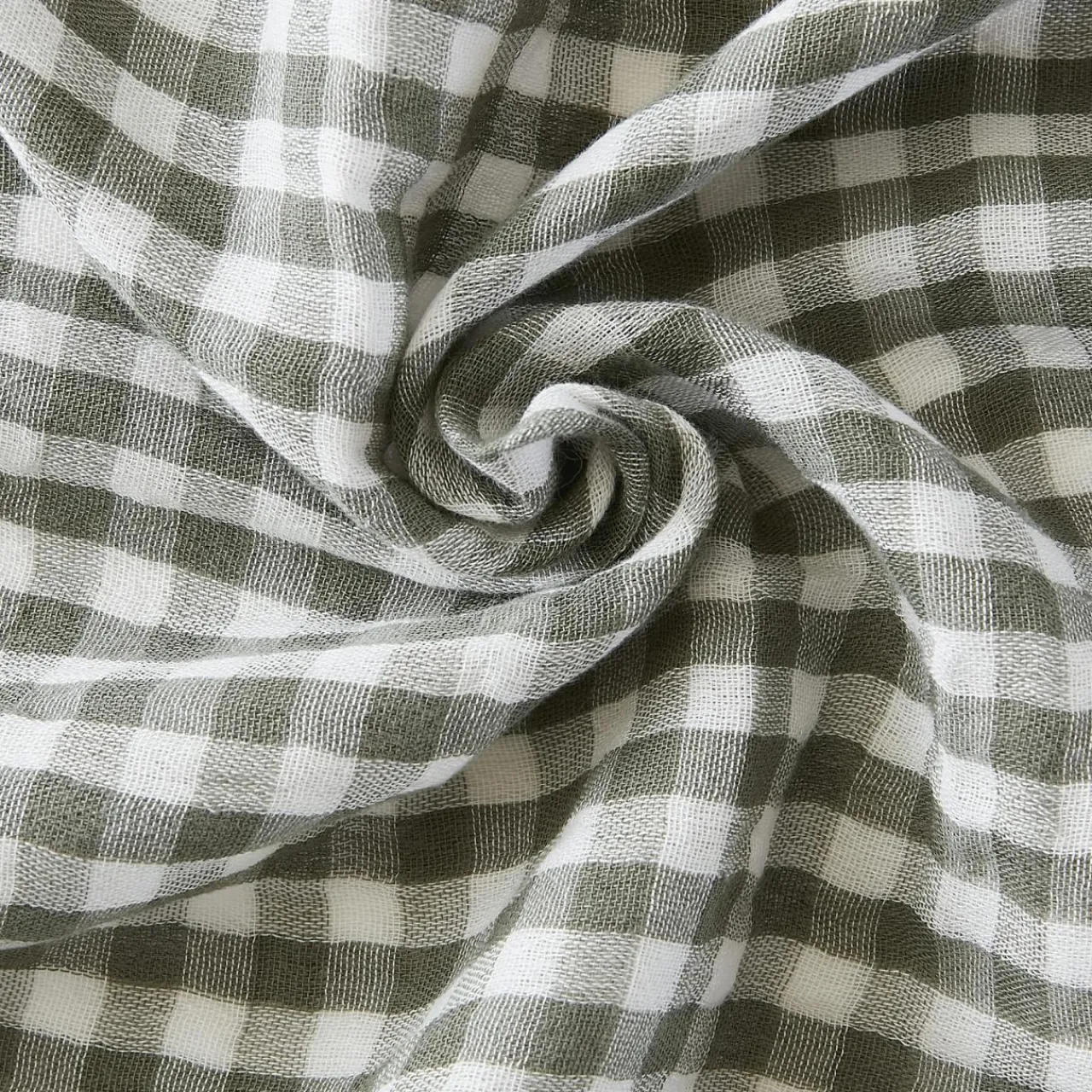 EMINZA Nappe rectangulaire gaze de coton (150 x 350 cm) Gaïa vichy Vert romarin