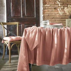 EMINZA Nappe rectangulaire gaze de coton (150 x 350 cm) Gaïa Rose Pêche Sale