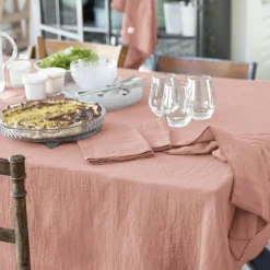 EMINZA Nappe rectangulaire gaze de coton (150 x 350 cm) Gaïa Rose Pêche Sale
