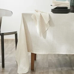 EMINZA Nappe rectangulaire gaze de coton (150 x 350 cm) Gaïa vichy Beige Best