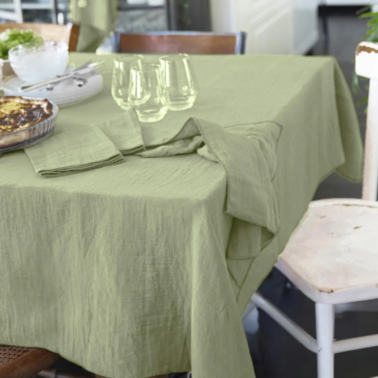EMINZA Nappe rectangulaire gaze de coton (150 x 350 cm) Gaïa Vert tilleul Online