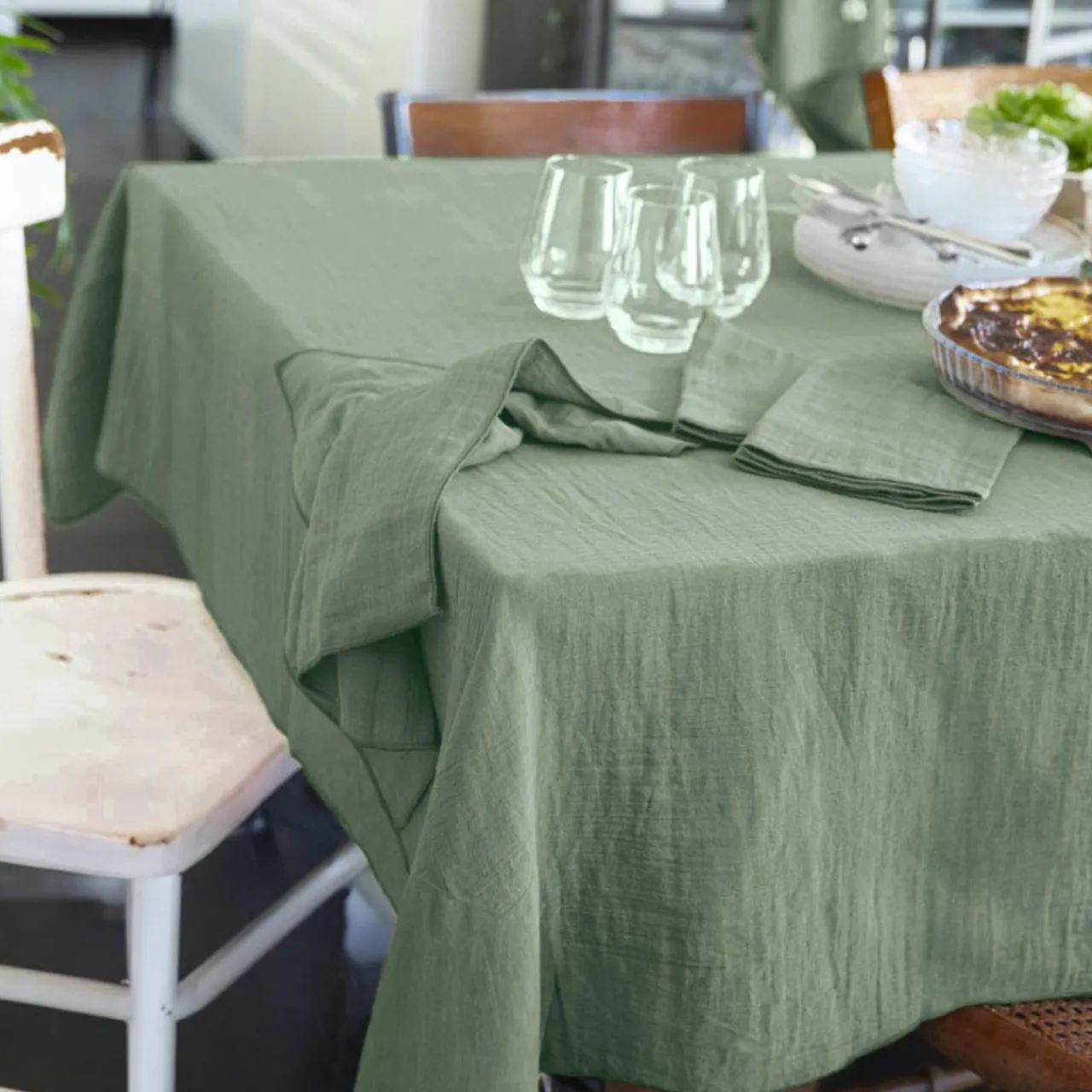 EMINZA Nappe rectangulaire gaze de coton (150 x 350 cm) Gaïa eucalyptus Vert Discount