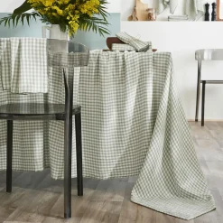 EMINZA Nappe rectangulaire gaze de coton (150 x 250 cm) Gaïa vichy Vert Eucalyptus
