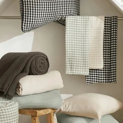 EMINZA Nappe rectangulaire gaze de coton (150 x 250 cm) Gaïa vichy Vert Eucalyptus