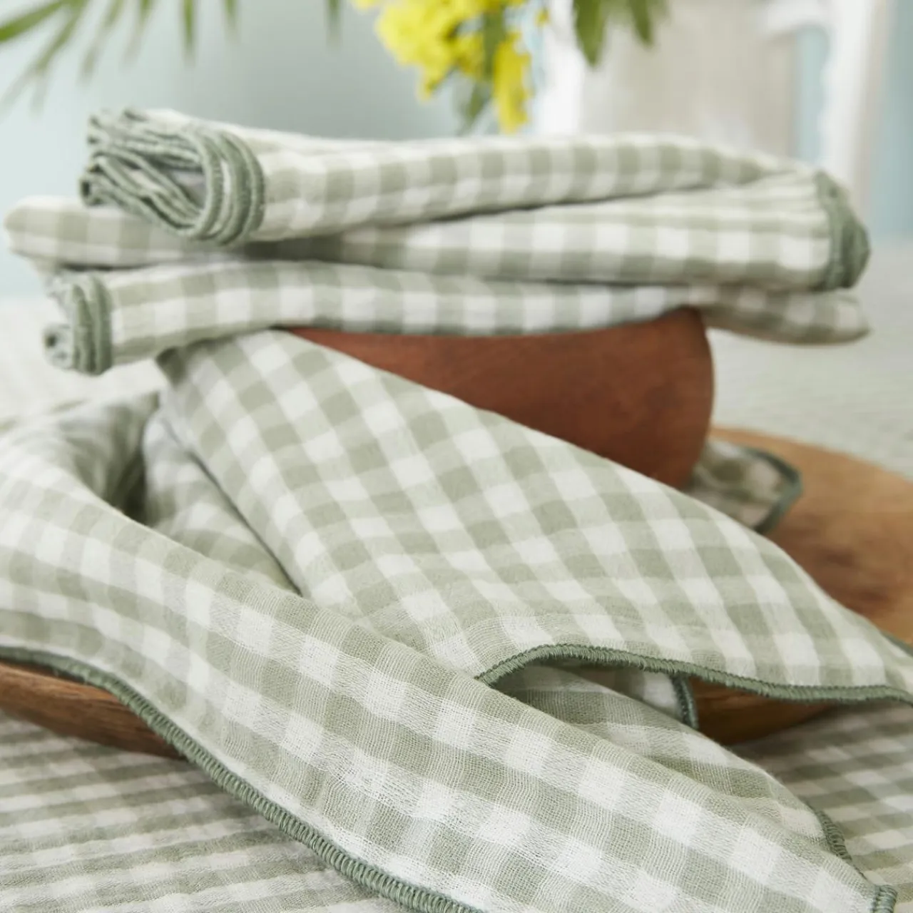 EMINZA Nappe rectangulaire gaze de coton (150 x 350 cm) Gaïa vichy Vert Eucalyptus Online