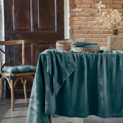 EMINZA Nappe rectangulaire gaze de coton (150 x 250 cm) Gaïa Bleu canard Outlet