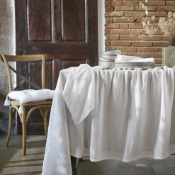 EMINZA Nappe rectangulaire gaze de coton (150 x 350 cm) Gaïa chantilly Blanc Discount
