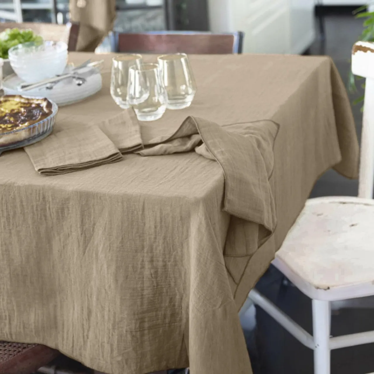EMINZA Nappe rectangulaire gaze de coton (150 x 350 cm) Gaïa Ficelle New
