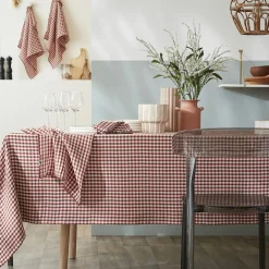 EMINZA Nappe rectangulaire gaze de coton (150 x 350 cm) Gaïa vichy Terracotta New