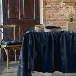 EMINZA Nappe rectangulaire gaze de coton (150 x 350 cm) Gaïa Bleu nuit Hot