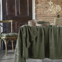 EMINZA Nappe rectangulaire gaze de coton (150 x 250 cm) Gaïa Vert romarin Discount