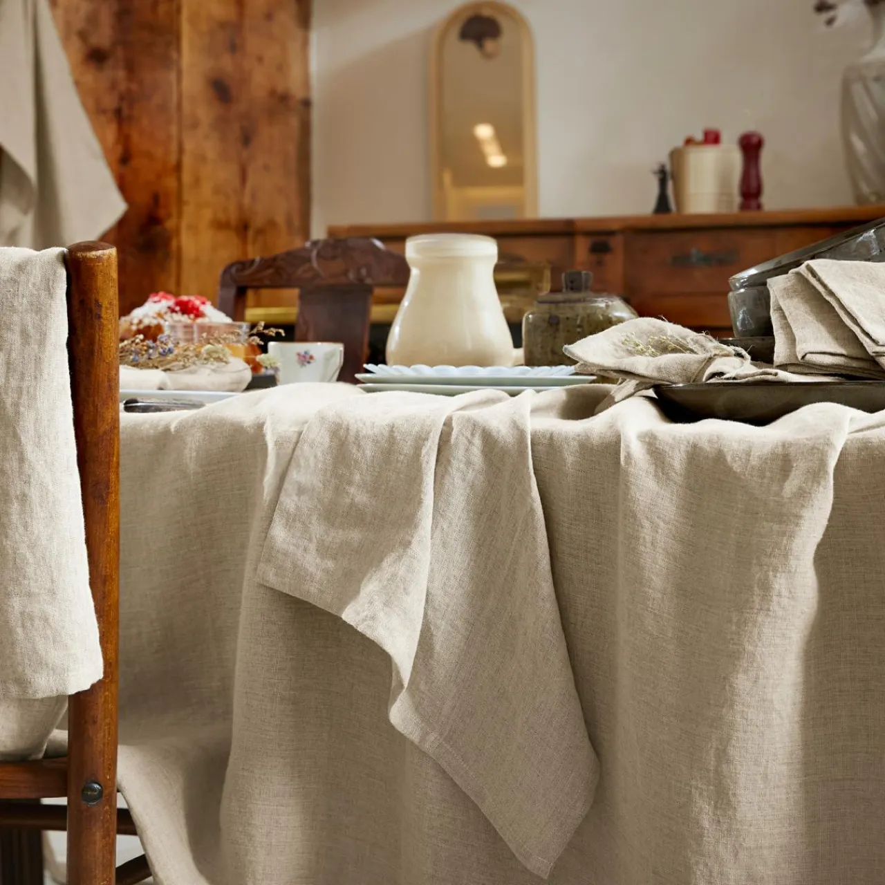 EMINZA Nappe rectangulaire lin lavé (170 x 350 cm) Louise Beige Hot