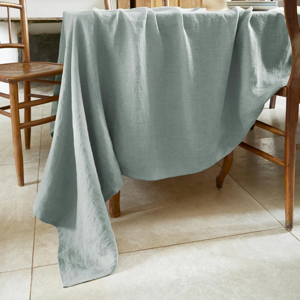 EMINZA Nappe rectangulaire lin lavé (170 x 250 cm) Louise Vert Eucalyptus Sale