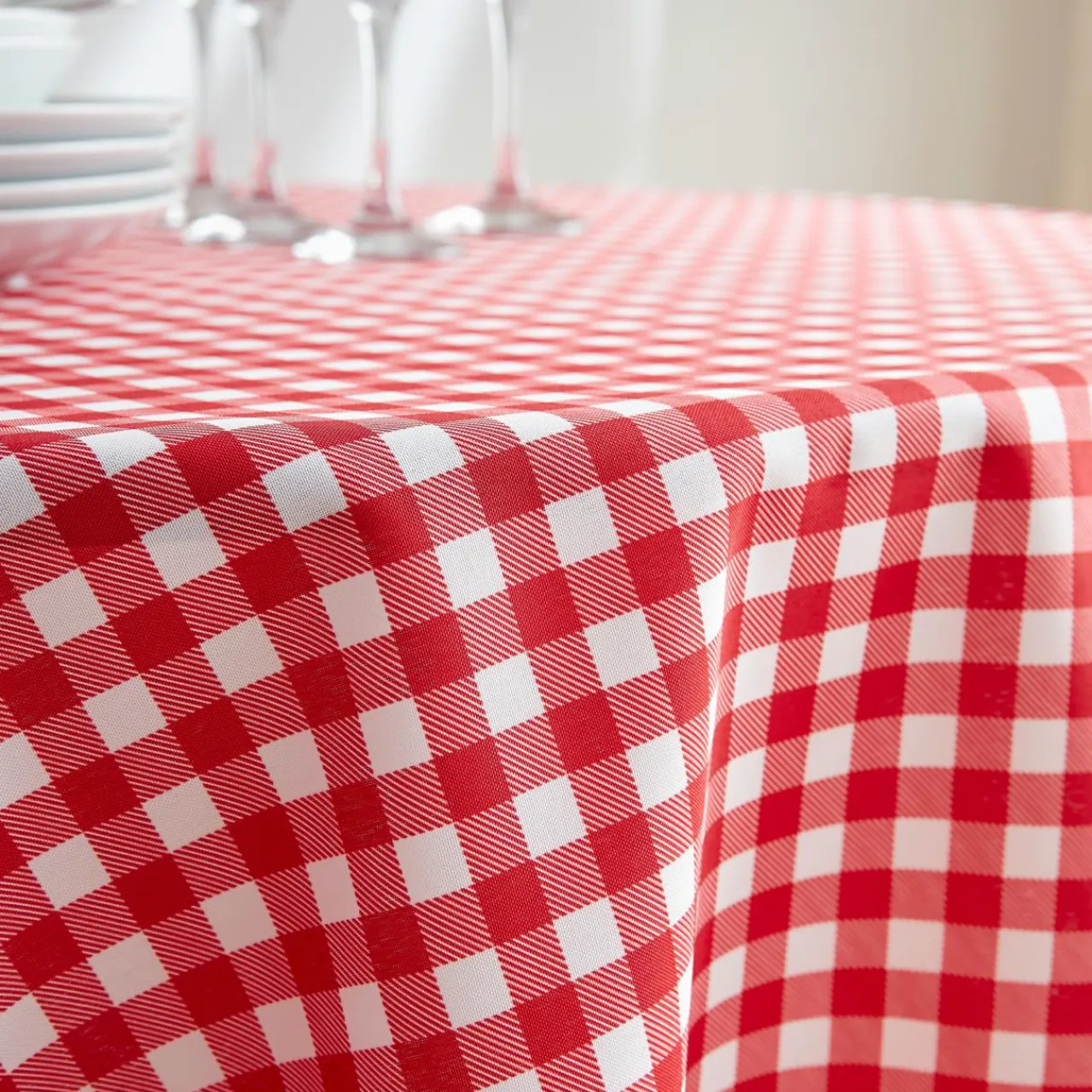 EMINZA Nappe ronde anti tache (180 cm) Elise Vichy Rouge Vichy-rouge Outlet