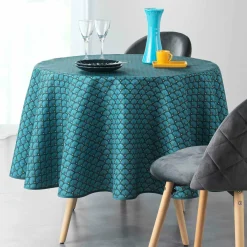 DOUCEUR D'INTERIEUR Nappe ronde anti tache (D180 cm) Artchic e Bleu Outlet