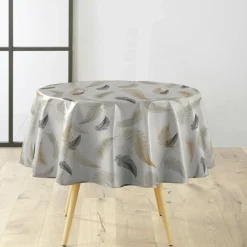douceur d'intu017drieur Nappe ronde anti tache tissu PVC imperméable (D160 cm) Folea Taupe Clearance