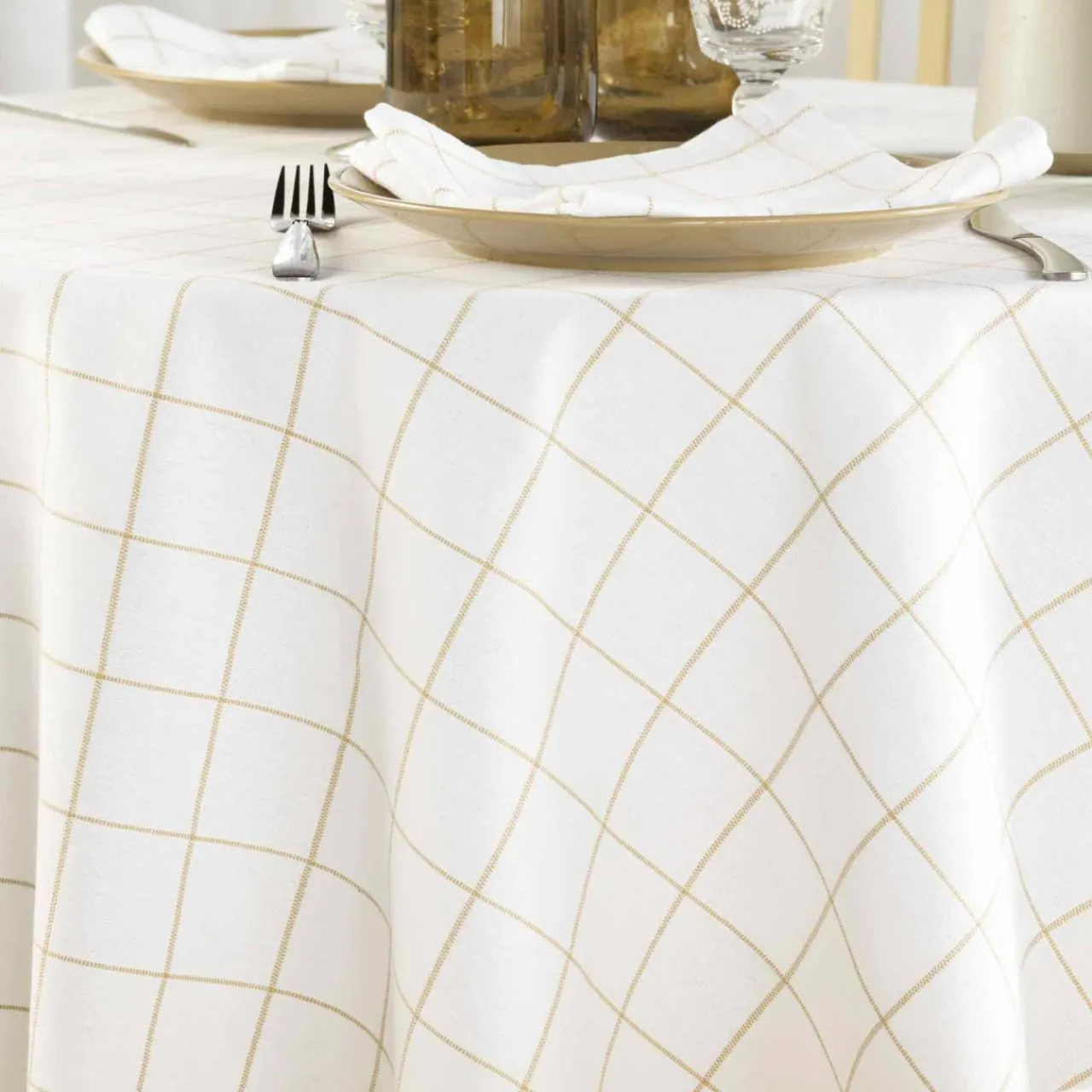 douceur d'intu017drieur Nappe ronde coton (180 cm) Axel he Blanc