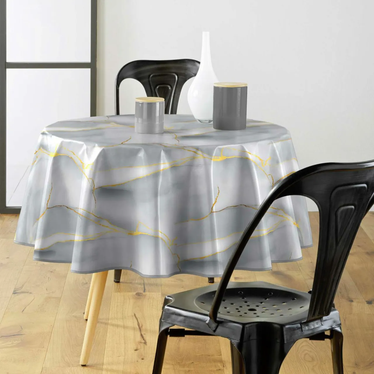 douceur d'intu017drieur Nappe ronde enduite PVC (160 cm) Marbrelle e Gris Outlet