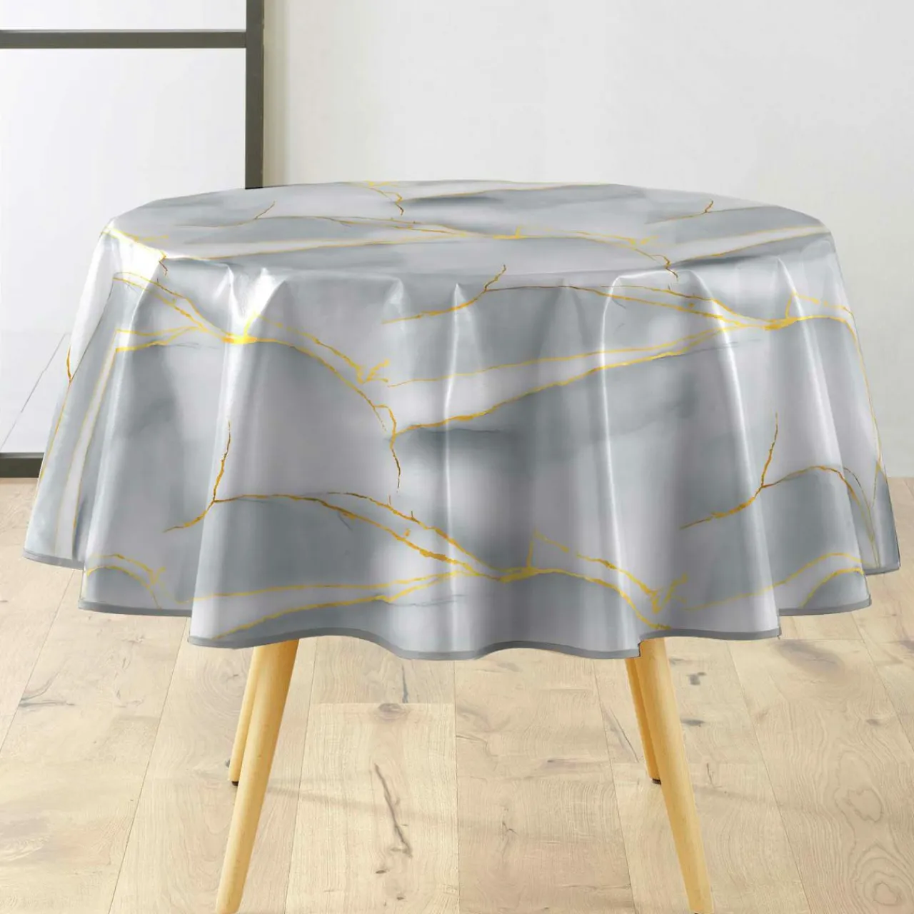 douceur d'intu017drieur Nappe ronde enduite PVC (160 cm) Marbrelle e Gris Outlet
