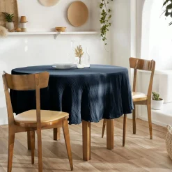 EMINZA Nappe ronde gaze de coton (180 cm) Gaïa Bleu nuit Online