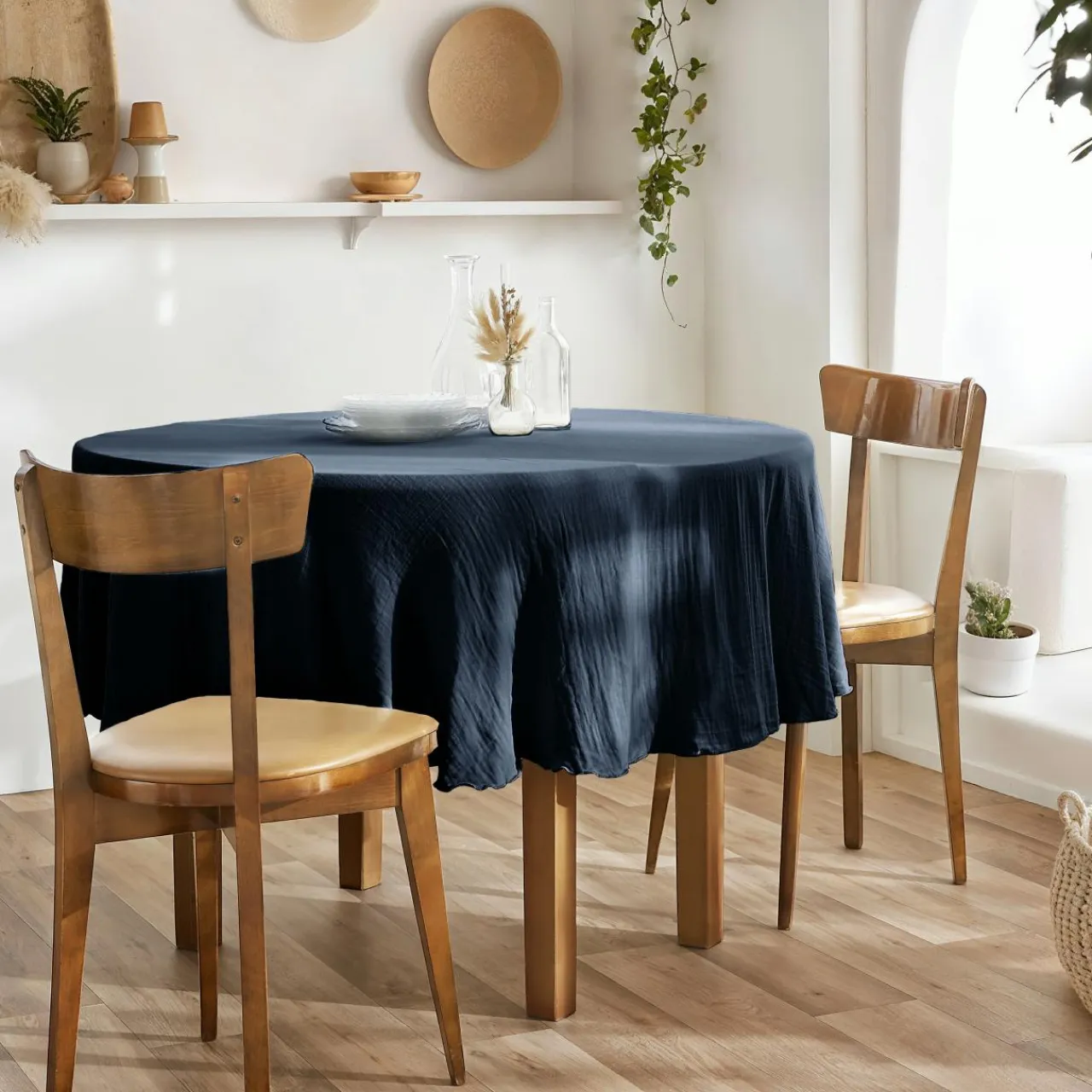 EMINZA Nappe ronde gaze de coton (180 cm) Gaïa Bleu nuit Online