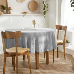 EMINZA Nappe ronde gaze de coton (180 cm) Gaïa Gris nuage Gris clair Hot