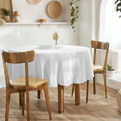 EMINZA Nappe ronde gaze de coton (180 cm) Gaïa chantilly Blanc Hot