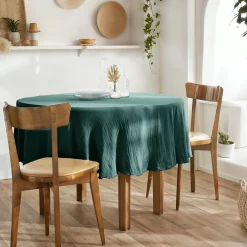 EMINZA Nappe ronde gaze de coton (180 cm) Gaïa Bleu canard Best