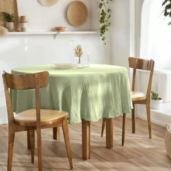 EMINZA Nappe ronde gaze de coton (180 cm) Gaïa Vert tilleul