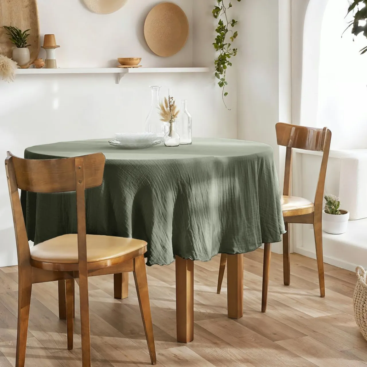 EMINZA Nappe ronde gaze de coton (180 cm) Gaïa Vert romarin New