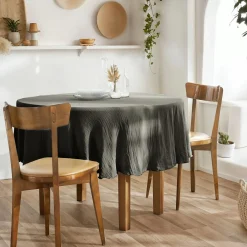EMINZA Nappe ronde gaze de coton (180 cm) Gaïa Gris granit Gris foncé Clearance