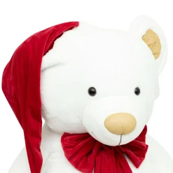 JJA Ours en peluche (H100 cm) Jules et nœud velours et rouge Blanc Discount