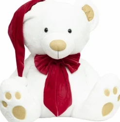 JJA Ours en peluche (H100 cm) Jules et nœud velours et rouge Blanc Discount