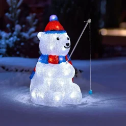 Feeric Lights & Christmas Ours lumineux 40 LED (H39 cm) Pécheur Blanc froid Outlet