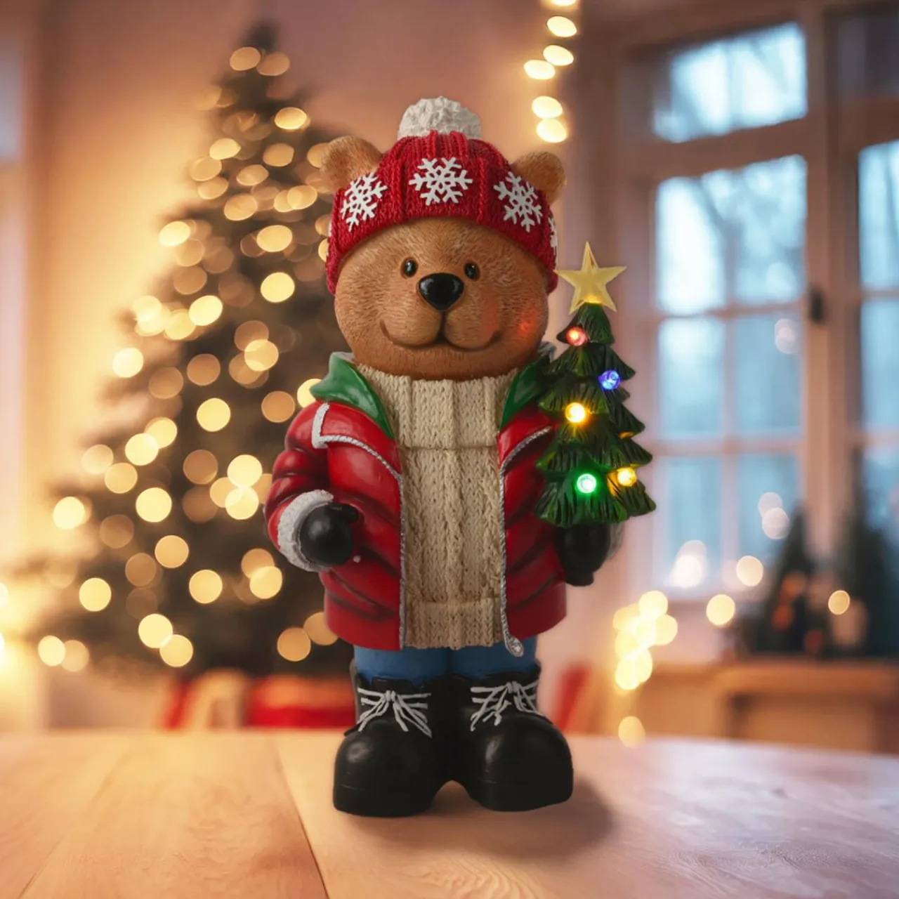 KAEMINGK Ourson lumineux à piles 7 LED (H38 cm) Tiboo Multicolore