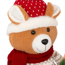 JJA Ours peluche jambes téléscopiques (H95 cm) Petit Skieur Rouge New