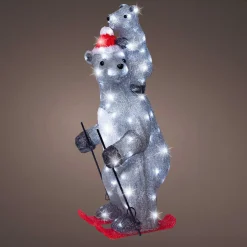 EMINZA Ours polaires lumineux 100 LED (H69 cm) Grizzly en ski Gris et Blanc froid