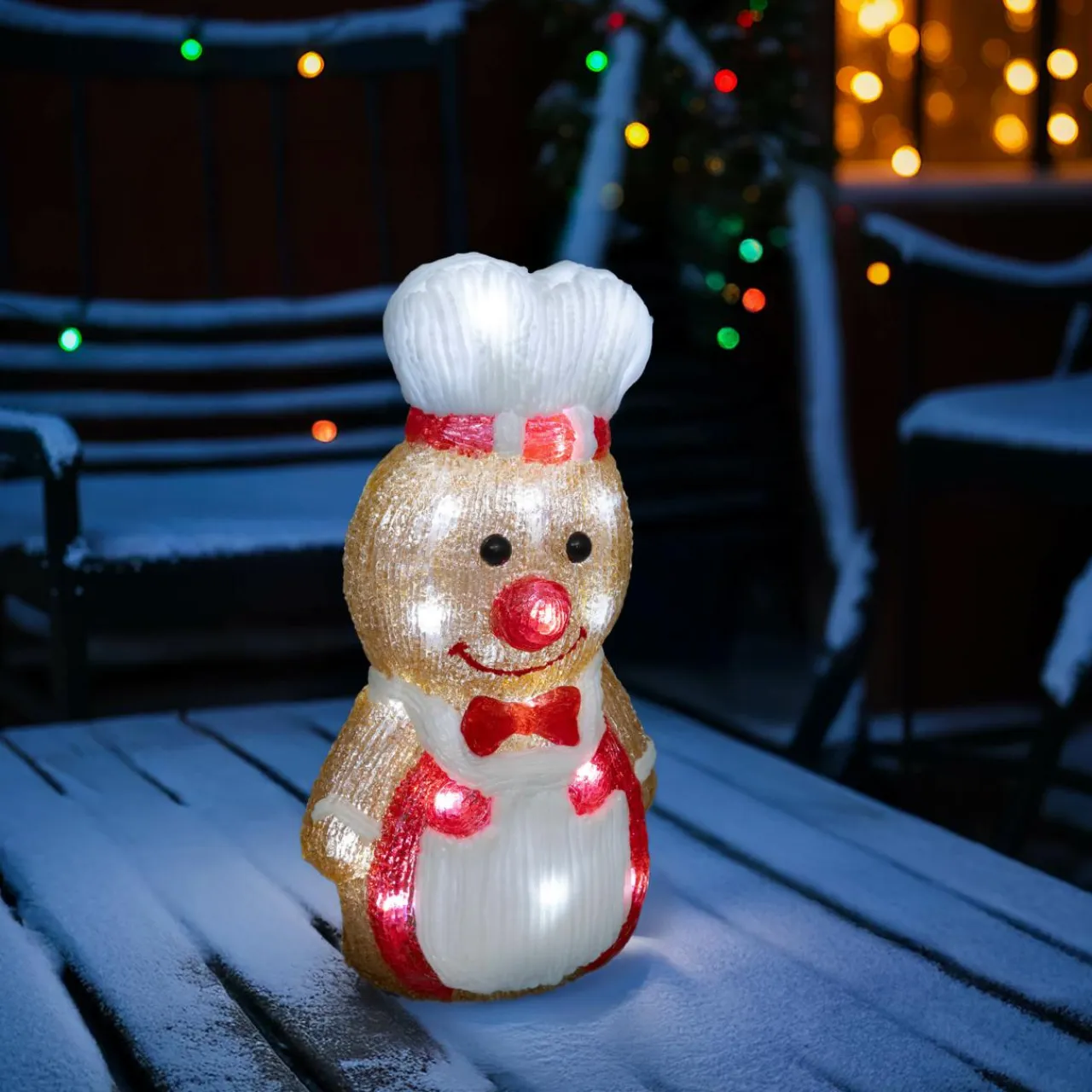 JJA Pain d'épices lumineux solaire 25 LED (H28 cm) Petit cuistot Blanc froid Marron Sale