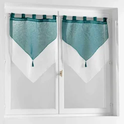 DOUCEUR D'INTERIEUR Paire de voilages à passants (60 x 160 cm) Duetto et Blanc Bleu pétrole New