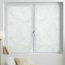 ATMOSPHERA Paire de voilages passe-tringle (60 x 120 cm) Feuilles Blanc Clearance