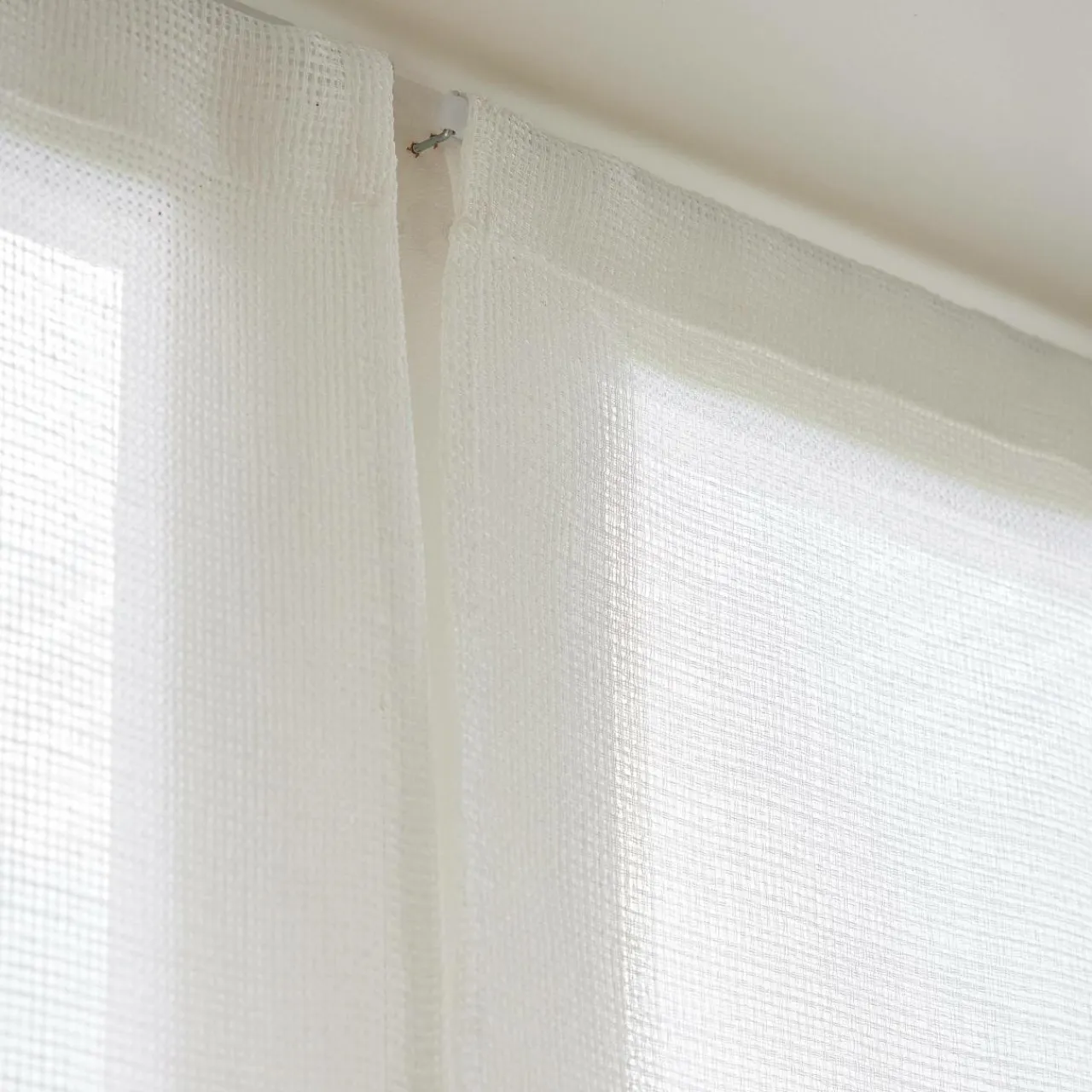 EMINZA Paire de voilages passe-tringle effet lin (60 x 120 cm) Luca Blanc Best