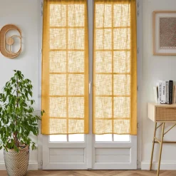 EMINZA Paire de voilages passe-tringle effet lin (60 x 160 cm) Robin Jaune ocre New