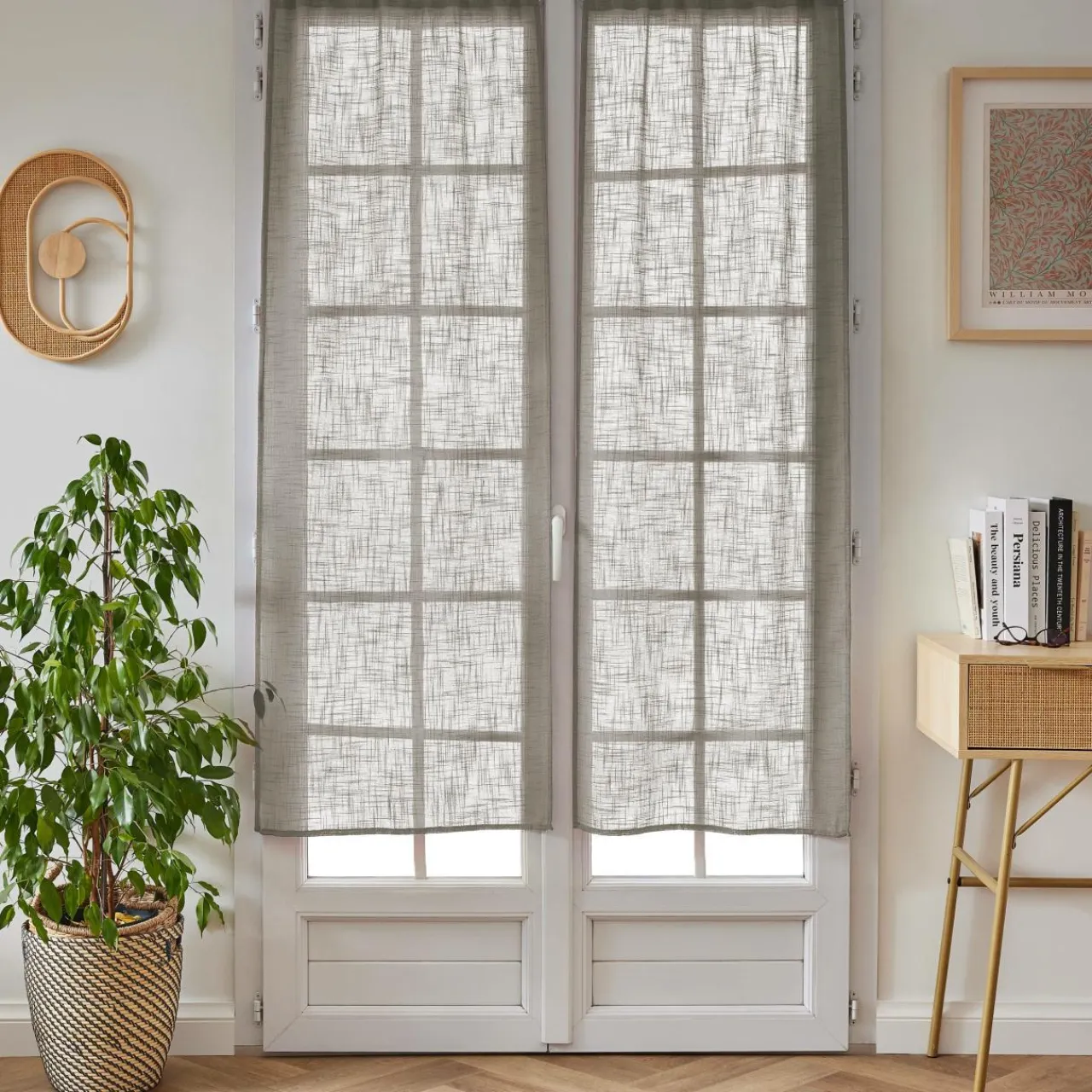 EMINZA Paire de voilages passe-tringle effet lin (60 x 160 cm) Robin Taupe Outlet