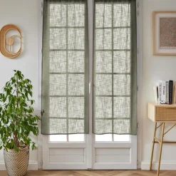 EMINZA Paire de voilages passe-tringle effet lin (60 x 160 cm) Robin Vert romarin New