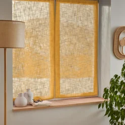 EMINZA Paire de voilages passe-tringle effet lin (60 x 90 cm) Robin Jaune ocre Clearance