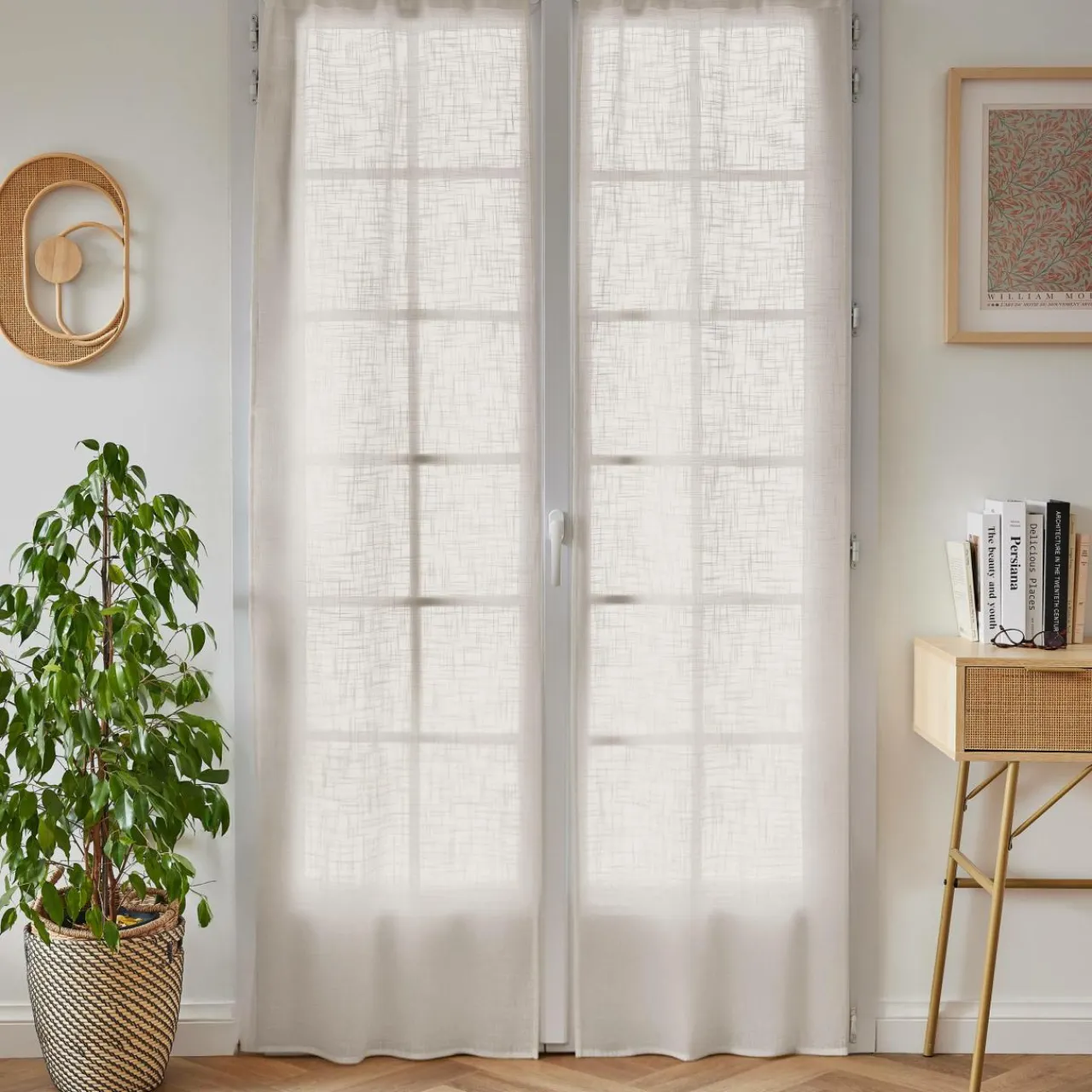 EMINZA Paire de voilages passe-tringle effet lin (70 x 200 cm) Robin Beige Hot