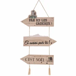 Feeric Lights & Christmas Pancarte de Noël en bois (H50 cm) "Par ici les cadeaux" Naturel Hot