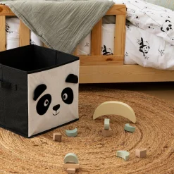 Atmosphera cru017dateur d'intu017drieur for kids Panier de rangement enfant velours (29 x 29 cm) Panda Noir
