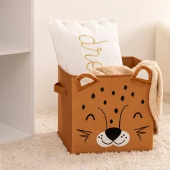 Atmosphera cru017dateur d'intu017drieur for kids Panier de rangement pliant velours enfant (29 x 29 cm) Léo Marron Hot